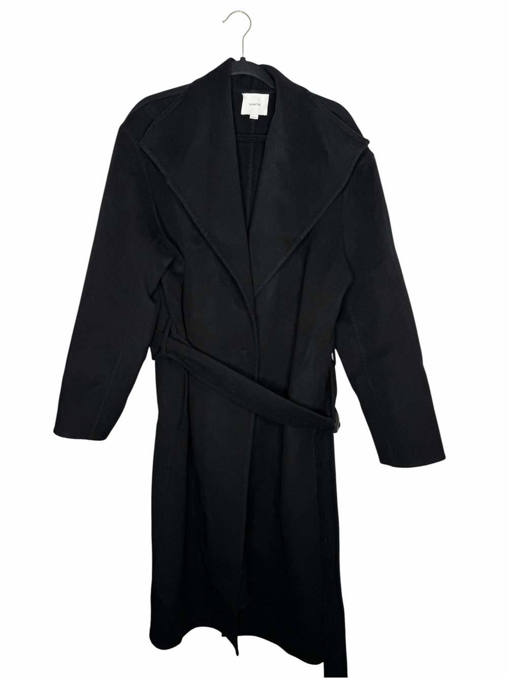 VINCE / Black Wool Cashmere Blend Drape Belted Wrap Coat Trench Jacket / 1X